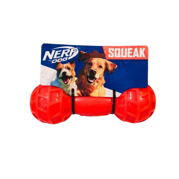 NERF DOG Squeaker Orange Blue Barbell Dog Fetch Toy - Picture 1 of 3